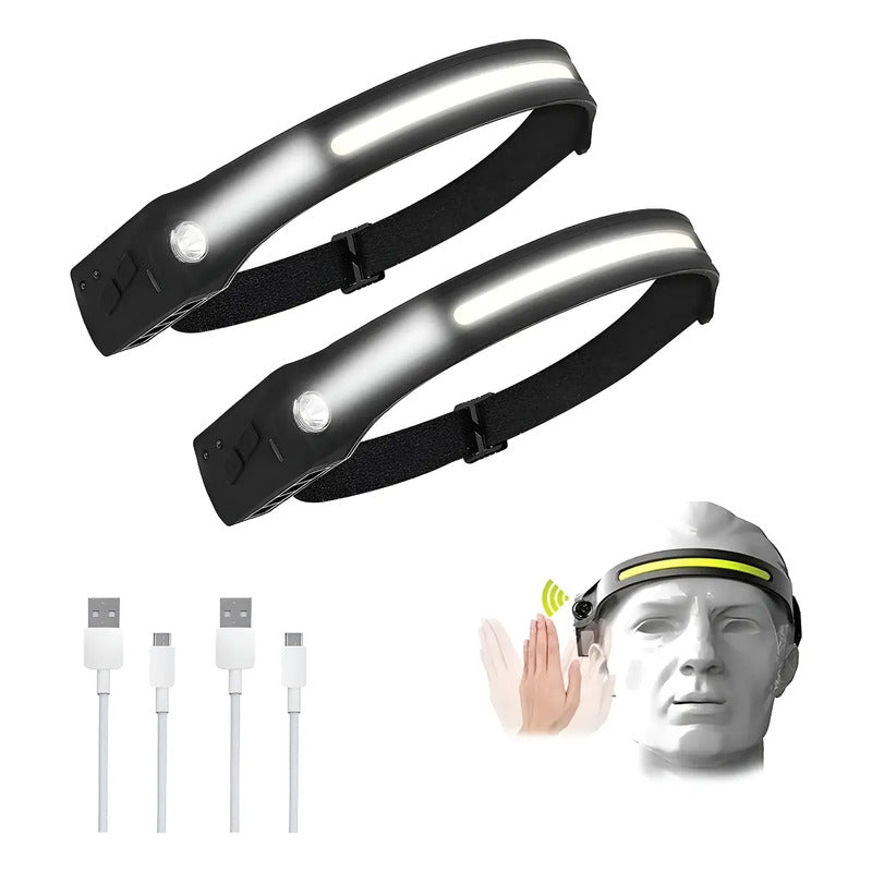 X2 Linterna Led Frontal De Cintillo Cabeza Es Recargable  Blanco Negro