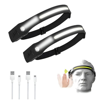 X2 Linterna Led Frontal De Cintillo Cabeza Es Recargable  Blanco Negro