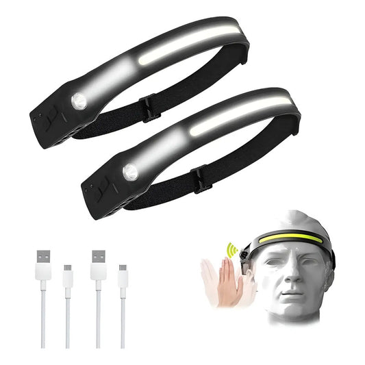 X2 Linterna Led Frontal De Cintillo Cabeza Es Recargable  Blanco Negro