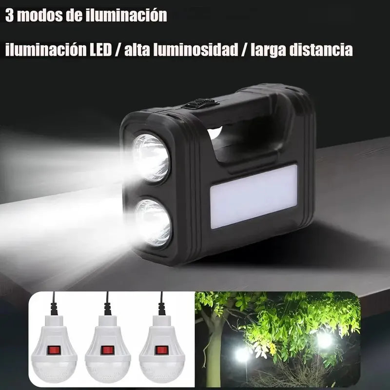 Sistema Iluminación Solar Casa 3 Ampolletas Led 12w Blanco