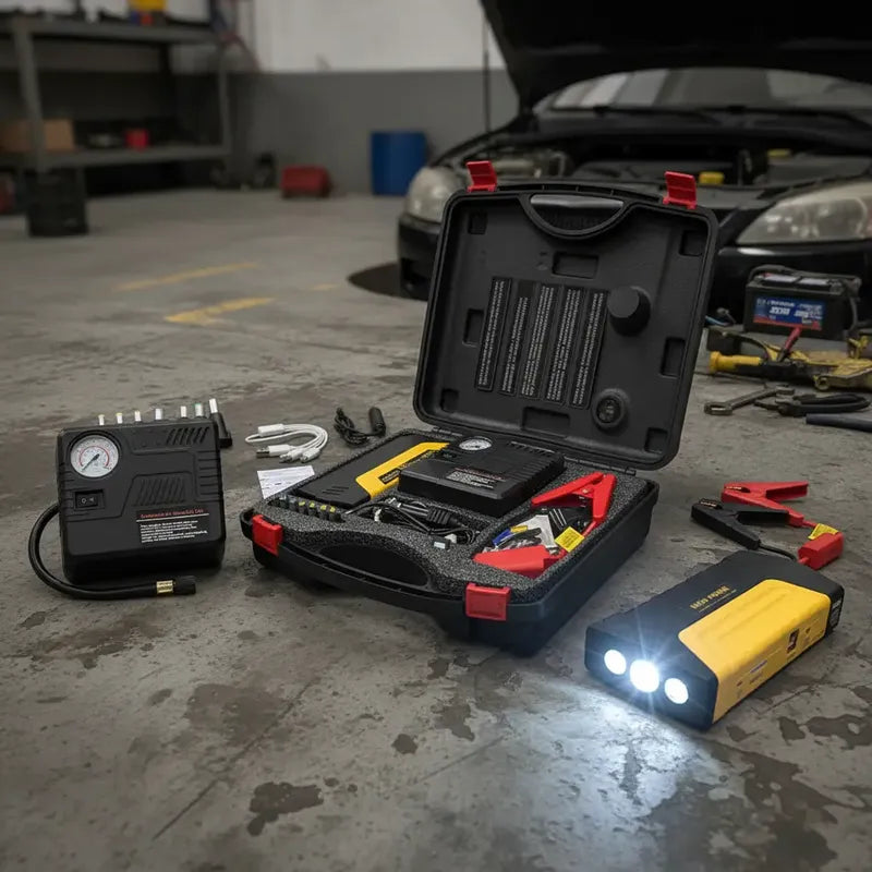 Partidor Cargador Powerbank Bateria Auto + Inflador De Rueda