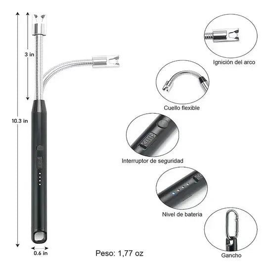 Encendedor Eléctrico Recargable Portátil Usb Para Cocina Color Negro Surtido