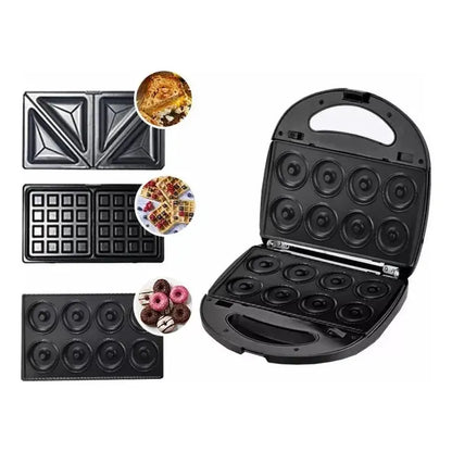 Waflera Sandwichera Plancha Eléctrica 3 En 1  Negro