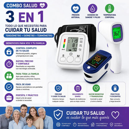 Kit De Monitoreo Medico Tensiometro Oximetro Termometro Dedo Blanco