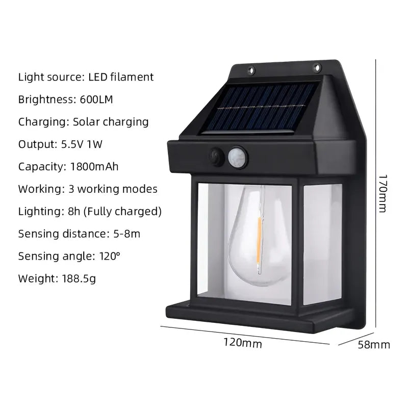 Lámpara De Pared Solar Para Exteriores, Led, Colonial, Vinta Negro