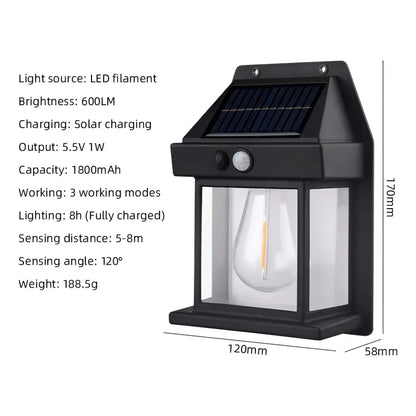 Lámpara De Pared Solar Para Exteriores, Led, Colonial, Vinta Negro