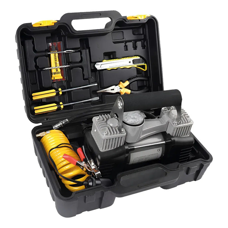 Compresor Aire Metalico Doble Cilindro 160 Psi Inflador Neumaticos Auto Camioneta Bote Maleta Herramientas Figoimport Gris 60hz