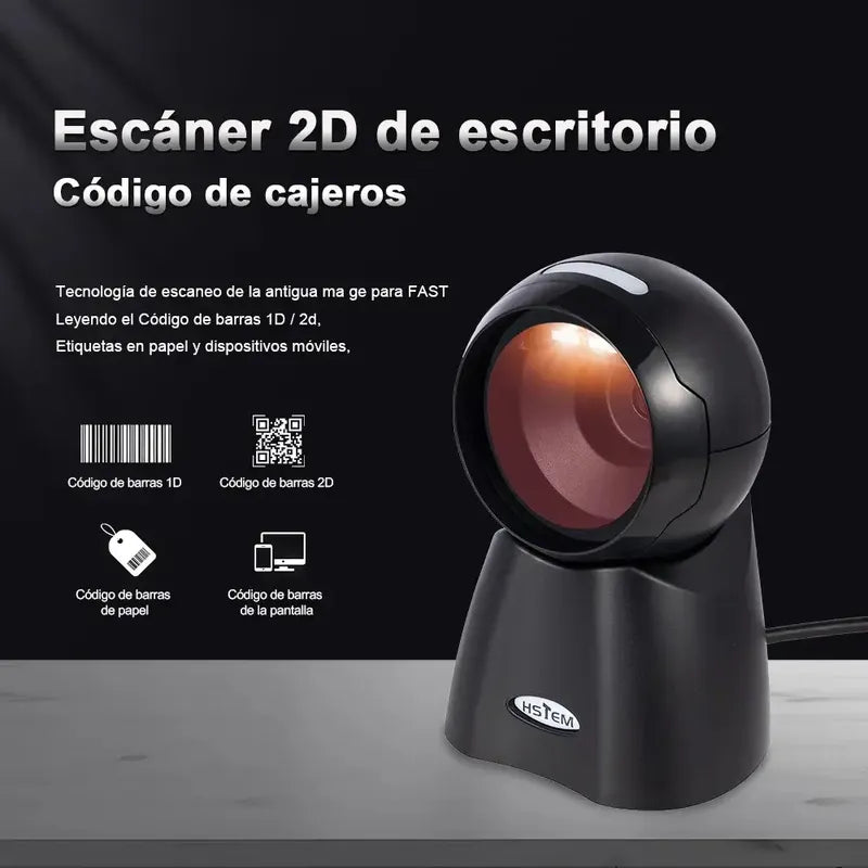 Lector De Códigos De Barras Fijo Figostore 1d Y 2d Usb, Láser Con Soporte Negro