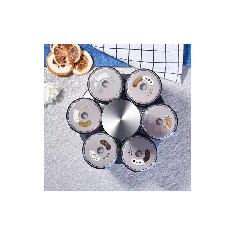 Set Condimentero Vidrio Giratorio Cocina Especiero Premium Plateado