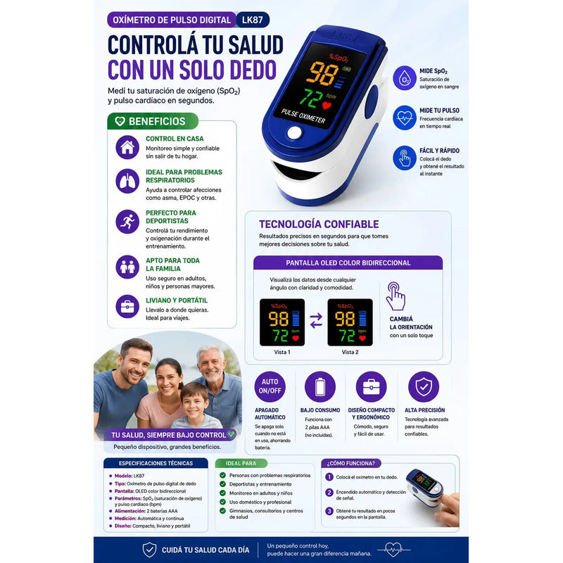 Kit De Monitoreo Medico Tensiometro Oximetro Termometro Dedo Blanco