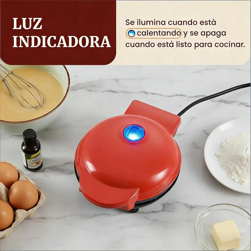 Waflera Mini Eléctrica Redonda Antiadherente Para Wafles Rojo