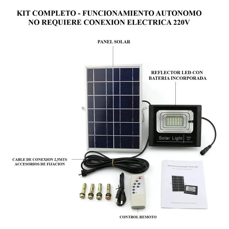 Foco Led Solar 100w Proyector Exterior Control Remoto Figo Negro Blanco Frío