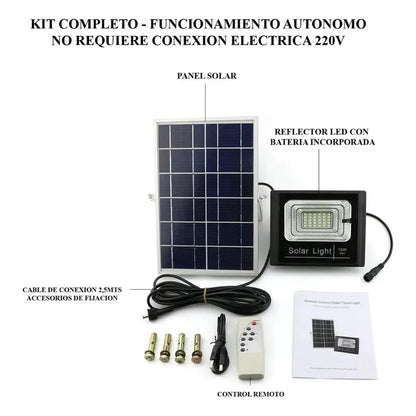 Foco Led Solar 100w Proyector Exterior Control Remoto Figo Negro Blanco Frío