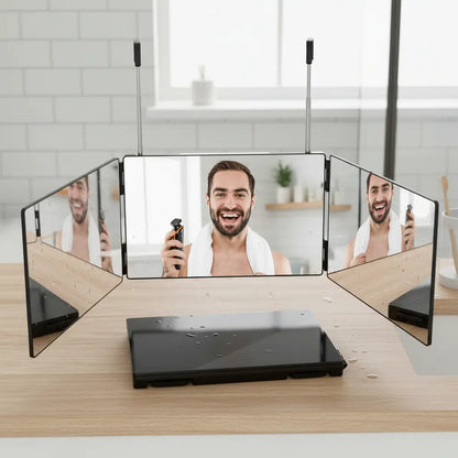 Espejo De 3 Vías De Corte De Pelo Triple De 360° Con Ganchos Plateado