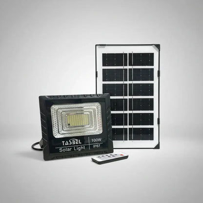 Foco Led Solar 100w Pro Reflector Exterior Impermeable Ip67 Con Control Remoto Carga Automatica Figoimport Negro Blanco Frío
