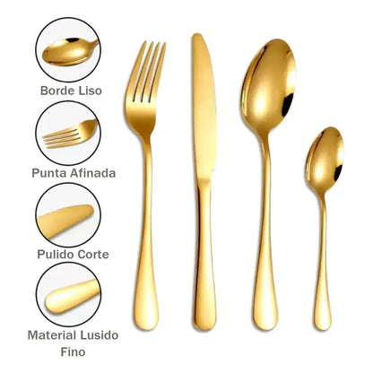 Cubiertos Servicios Set De 24epcs Acero Inoxidables Oro Dorado