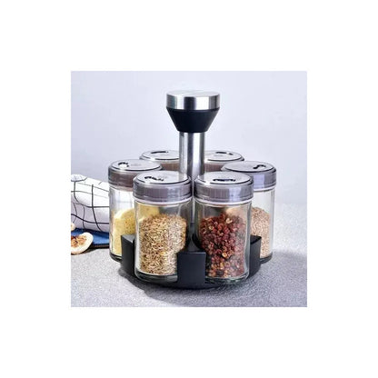 Set Condimentero Vidrio Giratorio Cocina Especiero Premium Plateado