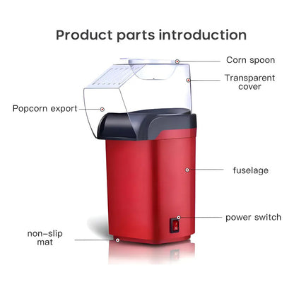Maquina Para Hacer Cabritas Popcorn Libre De Aceite 1200w  Rojo-negro
