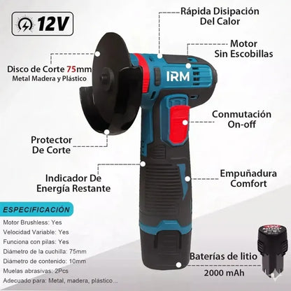 Mini Amoladora Angular Inalámbrica 12v Con 2 Baterías Y Velocidad Regulable Azul Marino 60hz
