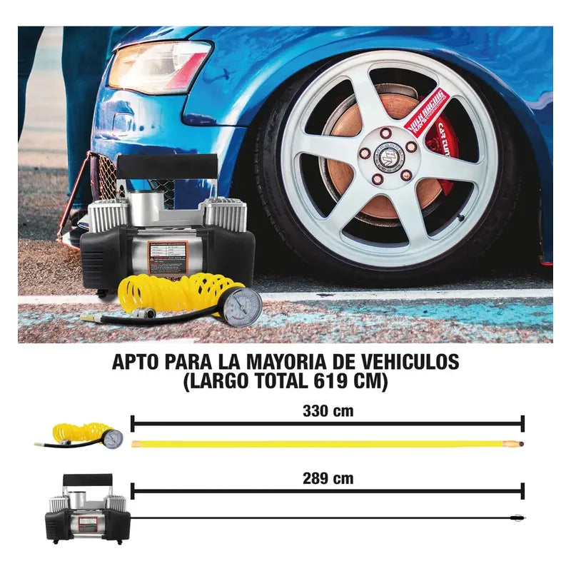 Compresor Aire Metalico Doble Cilindro 160 Psi Inflador Neumaticos Auto Camioneta Bote Maleta Herramientas Figoimport Gris 60hz