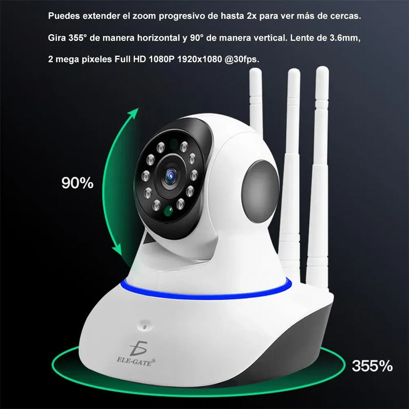 Cámara Robótica Ip 360° Hd Con Visión Nocturna Y Audio Blanco
