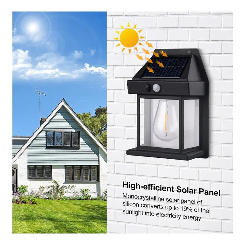Lámpara De Pared Solar Para Exteriores, Led, Colonial, Vinta Estructura Negro