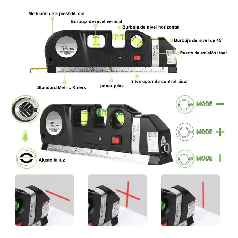 Nivel Laser Multiuso Con Burbuja Y 3 Modos Flexometro De 5m