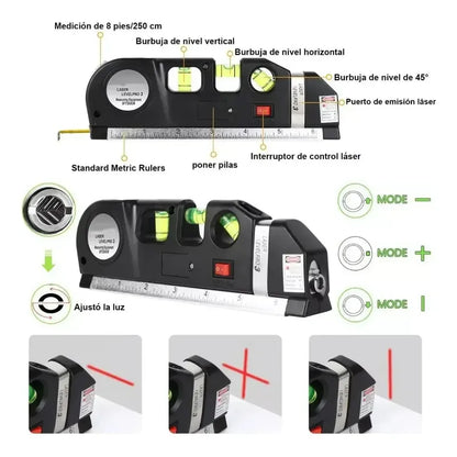 Nivel Laser Multiuso Con Burbuja Y 3 Modos Flexometro De 5m