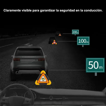 Triángulo De Seguridad Figo Con Luces Led Solares Y Soporte Para Camioneta