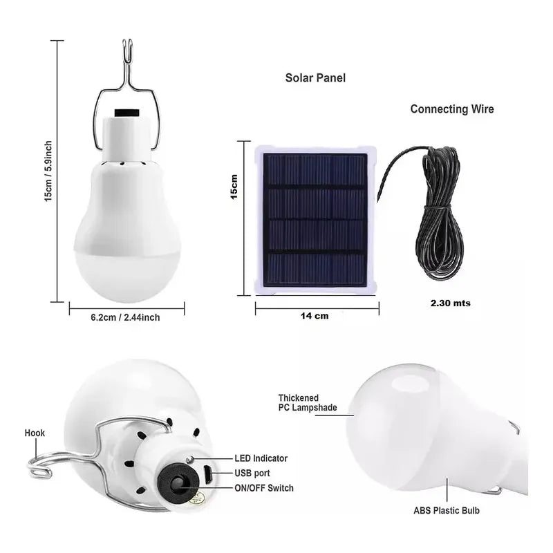 Ampolleta 5w Solar + Panel 7 Horas De Luz Blanco Frío