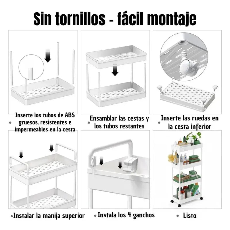 Carrito Organizador 4 Niveles Delgado Blanco  Blanco