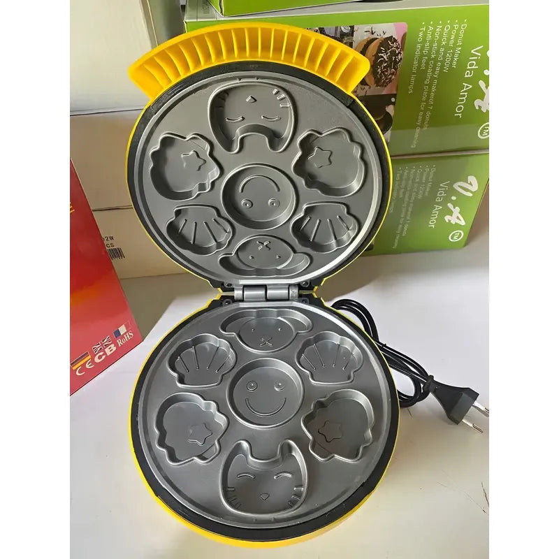 Mini Wafflera Para Niños Maquina Mini Torta Cocina Amarillo