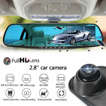 Espejo Retrovisor + Camara Frontal Y Camara Retroceso Hd Negro