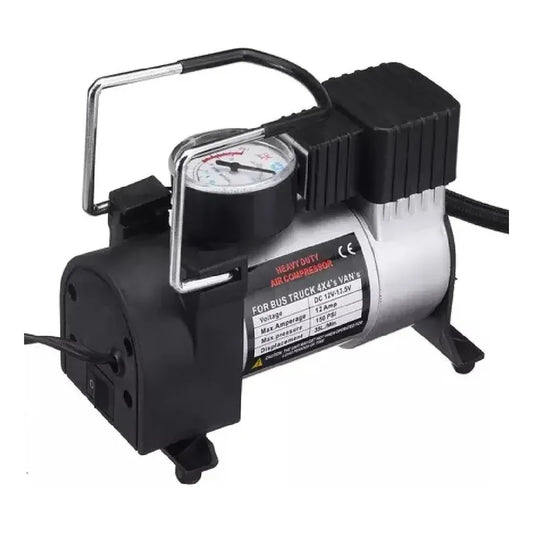 Compresor De Aire Metálico 12v Para Vehículos Y Motos - Inflador De Neumáticos Portátil Multifuncional Color Plateado Figoimport Gris 50hz/60hz Monofásica