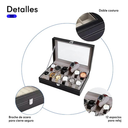 Estuche Organizador Para 12 Relojes Con Almohadillas Negro