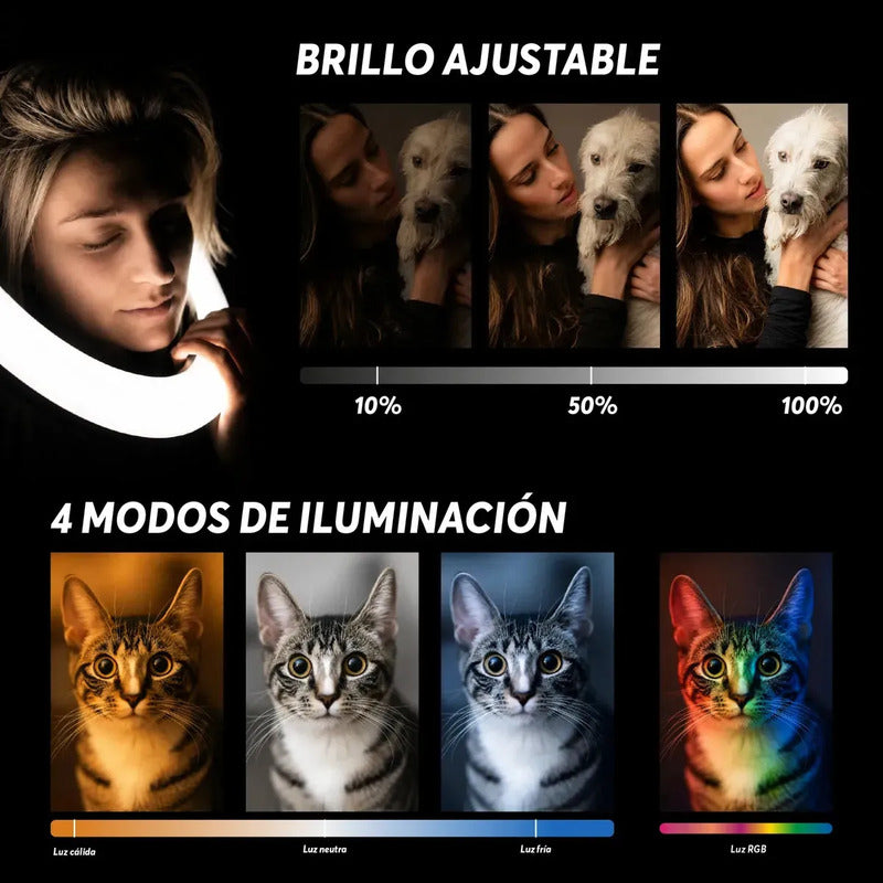 Aro De Luz Led Suave Para Fotografia Con Soportes Celular Fi Negro Luz Cálida - Luz Fría Luz Amarilla
