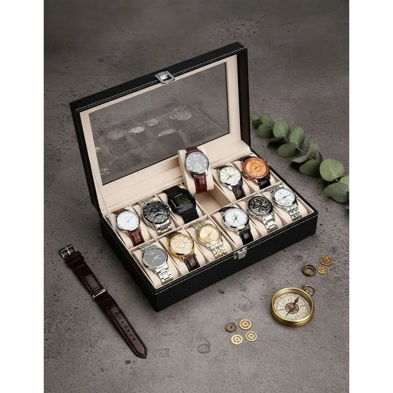Estuche Organizador Para 12 Relojes Con Almohadillas Negro