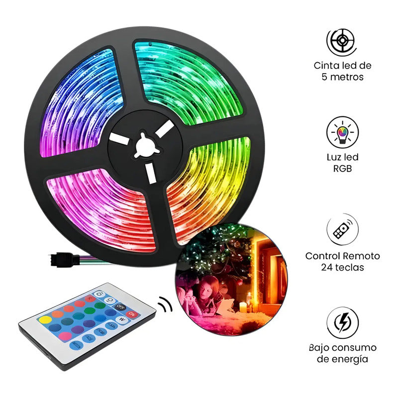 Cinta Led Rgb 5m Con Controlador De Color Figo 120 Leds/m Ip64