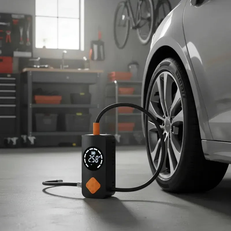 Inflador Portátil Para Neumáticos De Auto Y Moto Con Pantalla Digital Y 150 Psi Negro 60hz Monofásica