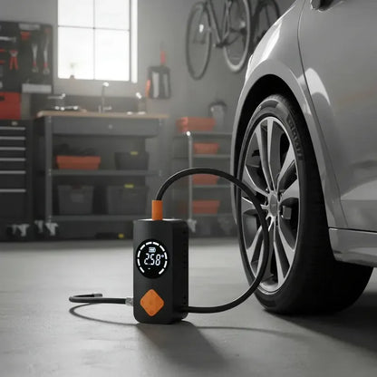 Inflador Portátil Para Neumáticos De Auto Y Moto Con Pantalla Digital Y 150 Psi Negro 60hz Monofásica