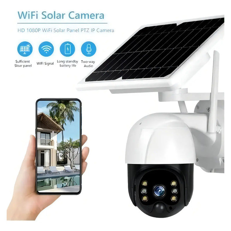 Camara Ip Solar Seguridad Wifi Exterior Hd 1080p Nocturna Color Blanco