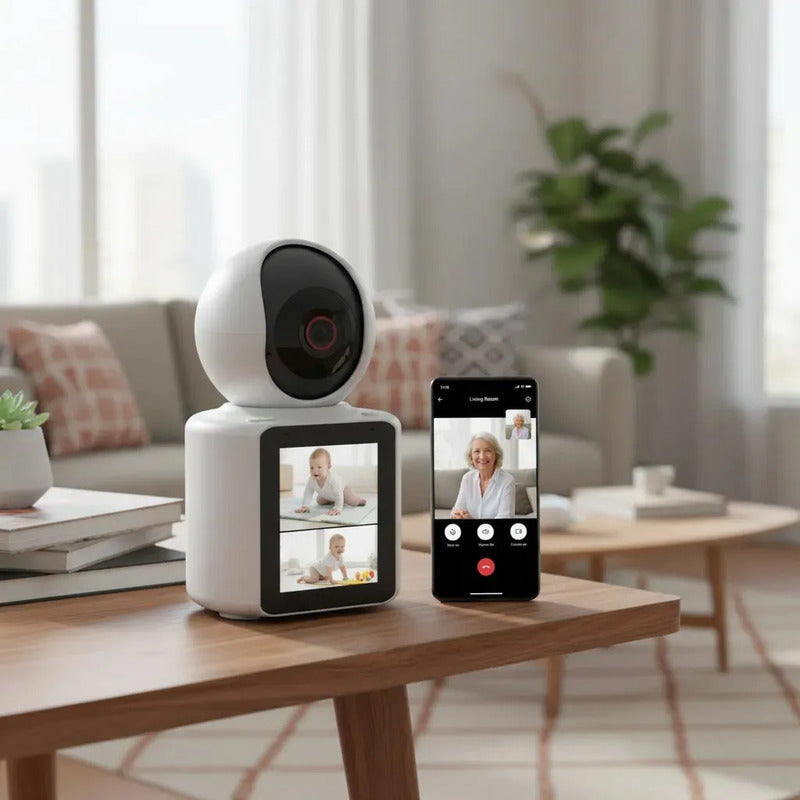 Cámara De Videollamadas Wi-fi Interior Figoimport Con Pantalla Hd Para Monitoreo De Adulto Mayor Y Bebés Blanco