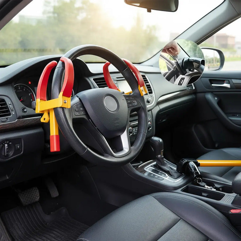 Tranca Volante Antirrobo + Traba Rueda Pack Auto Seguridad