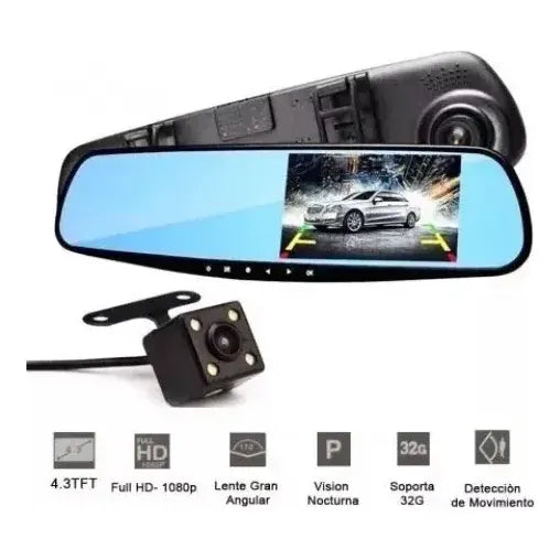 Espejo Retrovisor Con Cámara Frontal Y De Retroceso Hd Para Auto