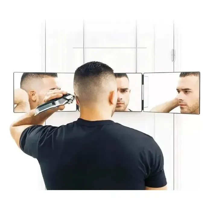 Espejo De 3 Vías De Corte De Pelo Triple De 360° Con Ganchos Plateado
