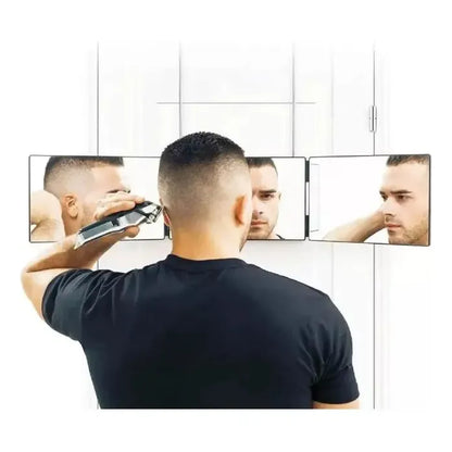 Espejo De 3 Vías De Corte De Pelo Triple De 360° Con Ganchos Plateado