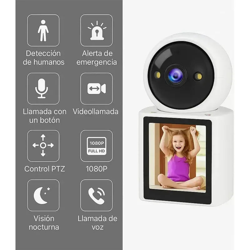 Cámara De Videollamadas Wi-fi Interior Figoimport Con Pantalla Hd Para Monitoreo De Adulto Mayor Y Bebés Blanco