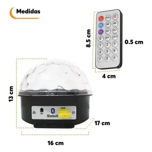 Bola Disco Espejada 18 Cm Con Luces Rítmicas Fiesta  X2