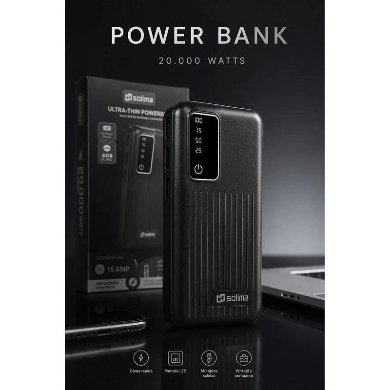 Bateria Externa 20000mah Power Bank Tres Salidas Usb Led Variado