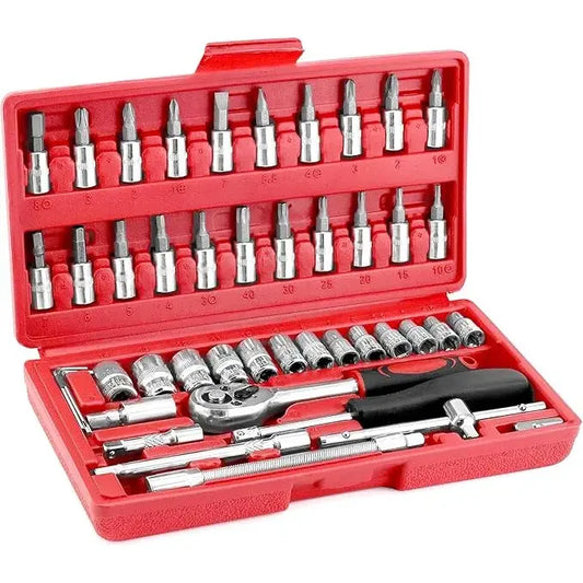 Juego Herramientas Mecánicas Figoimport Autocle Dados 46 Piezas Rojo